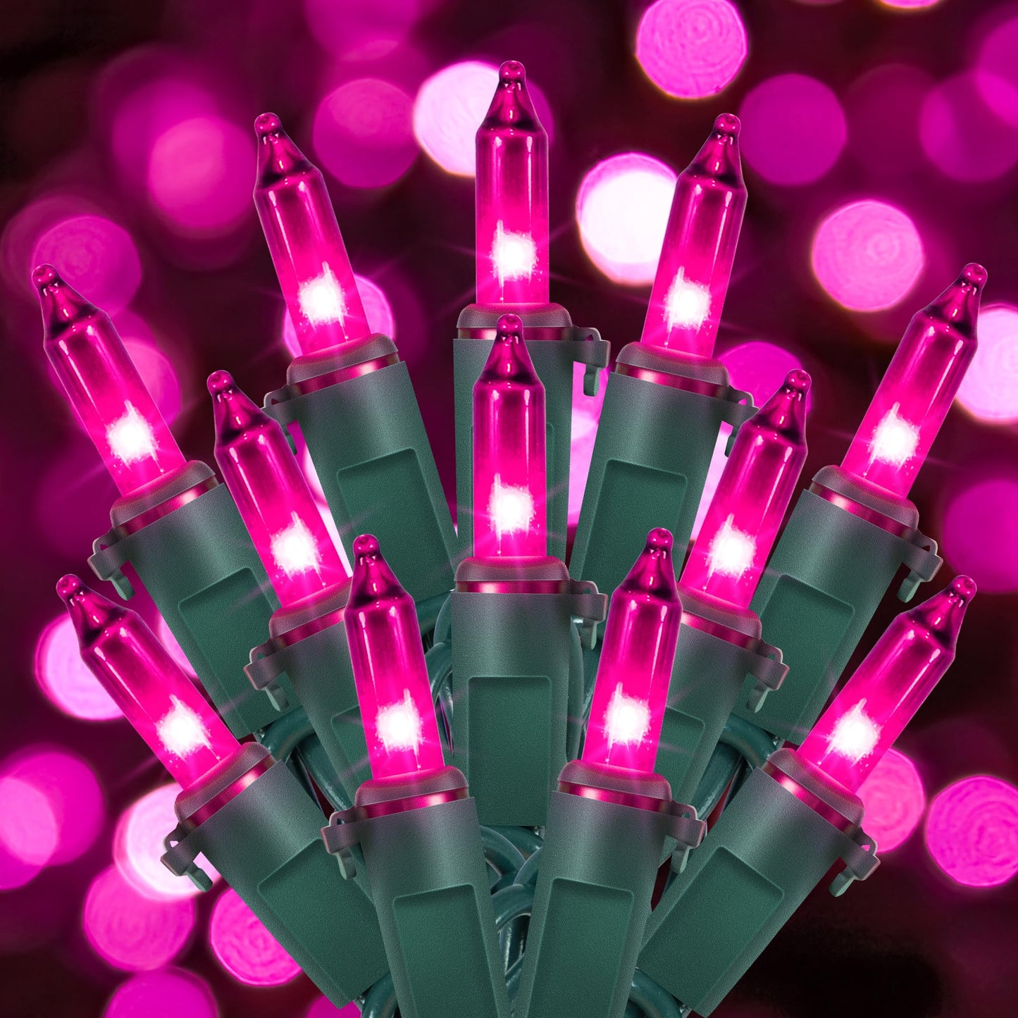 Hopolon Purple Halloween Mini String Lights,2PACk 50Count Incandescent Christmas Lights Green Wire,13FT Connectable Tree Lights for Indoor Outdoor Halloween,Valentines,Patio,Party,Home Decor,Purple