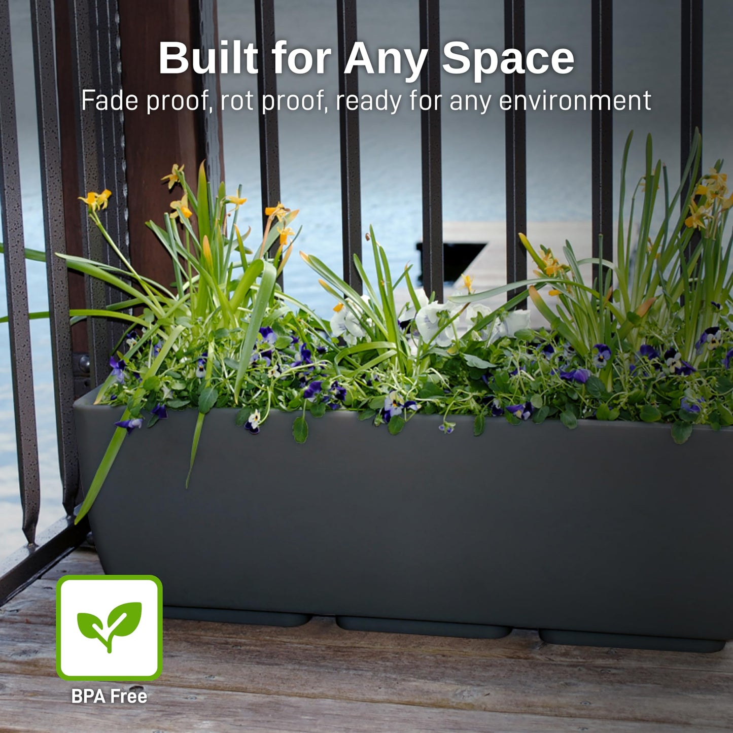 RTS Home Accents 30" Urban Rectangular Garden Planter, Graphite - Stylish, Durable, and Weather-Resistant Planter for Outdoor Gardens, Patios, and Urban Spaces