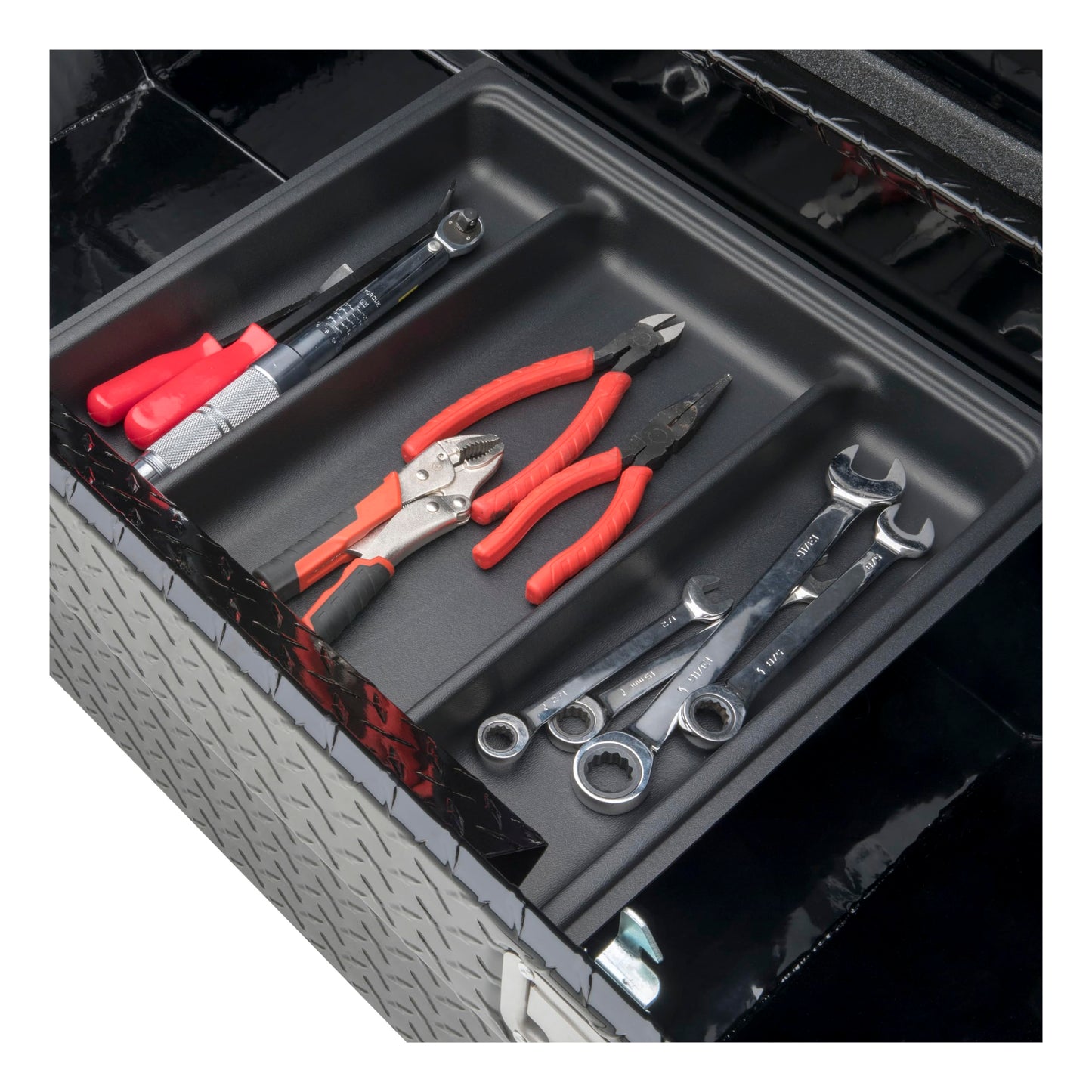 UWS EC10282 63-Inch Gloss Black Heavy-Wall Aluminum Angled Truck Tool Box, RigidCore Lid