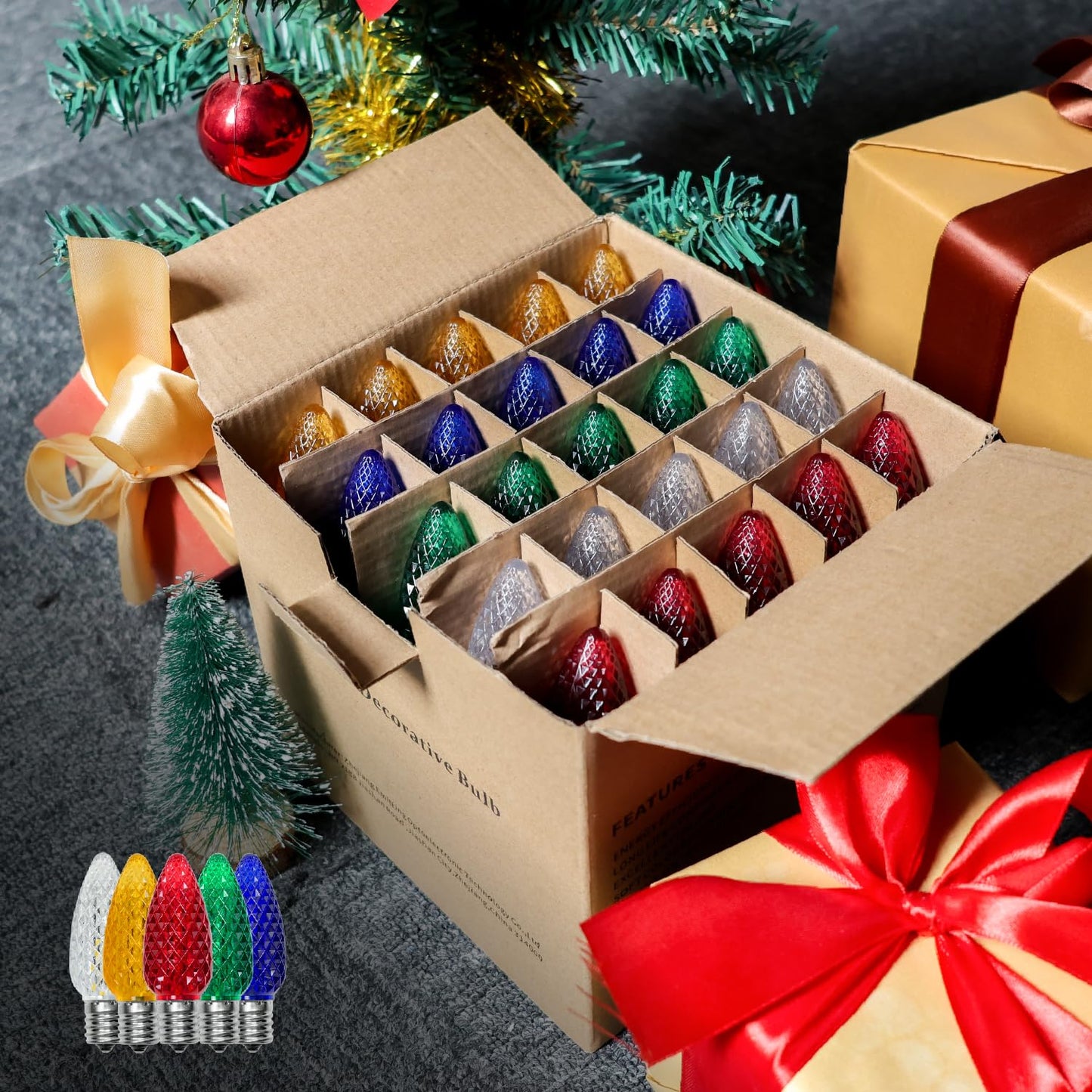 EMYMLITE 50 Pack Multicolor C9 LED Christmas Light Bulbs, Waterproof E17 Base Bulbs, Commercial Grade C9 LED Outdoor Christmas Bulb for Roof House String Lights.