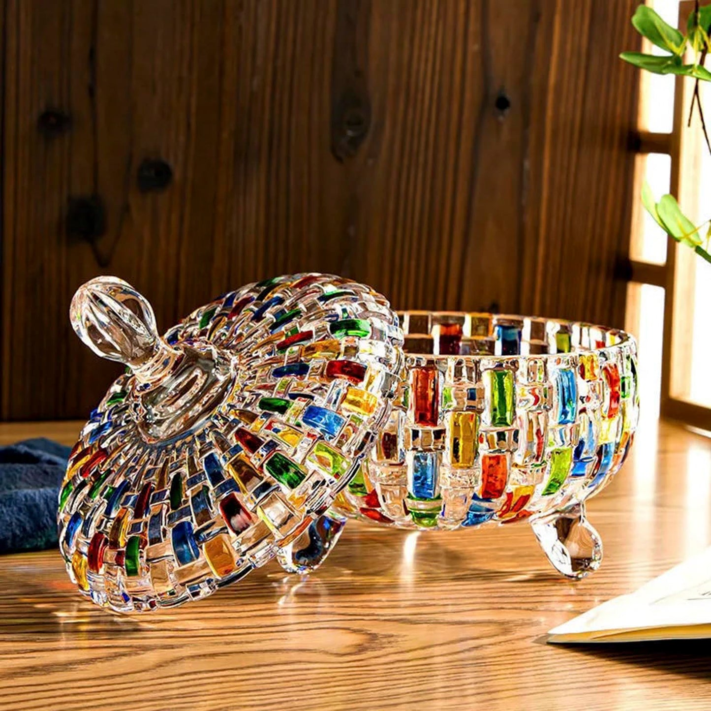 HSKIE Colorful Crystal candy jars Candy jars with lids christmas candy jar Candy containers cute candy jar glass jar with lid-24 oz