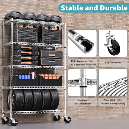 M MZG 5-Shelf Storage Shelves,Wire Shelving Heavy Duty Metal Storage Shelving Unit Adjustable Garage Shelving Rack Pantry Kitchen (Chrome, 5 Tier,17.7" D x 47.2" W x 76.7" H)