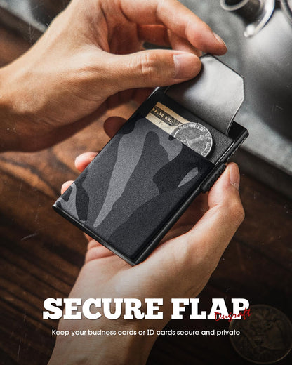 DUGRAFT Men's Pop-Up Credit Card Holder Wallet - Slim RFID Blocking Aluminium Metal Wallet with Coin Pocket, Holds 6+ Cards & Cash | Minimalist Gift Box Included - UK Mens Wallets Essentials