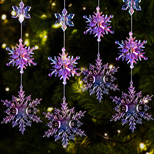 36 Pcs Christmas Snowflake Ornaments Crystal Christmas Tree Ornaments Iridescent Plastic Acrylic Snowflake Xmas Tree Decorations for Xmas Paty Decor, 3 Size 1.7 Inch/3 Inch/4 Inch(Gradient Purple)