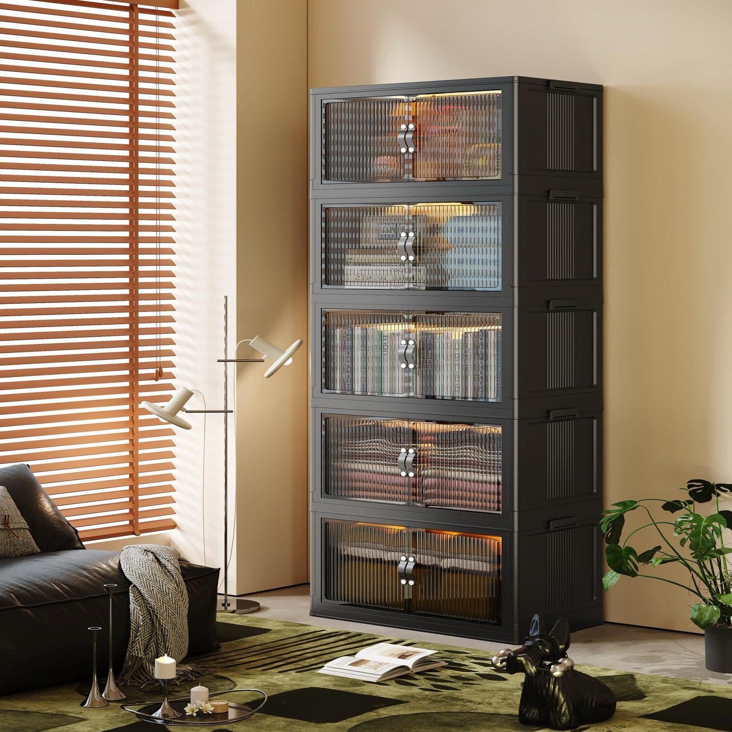SAILUN 145Gal/580Qt Collapsible & Stackable Storage Bins with Door & a Lid,Perfect for Blanket Storage, Pillow Organizer, Bedroom Closet & Living Room, Black 26" W x 17" D x 71" H