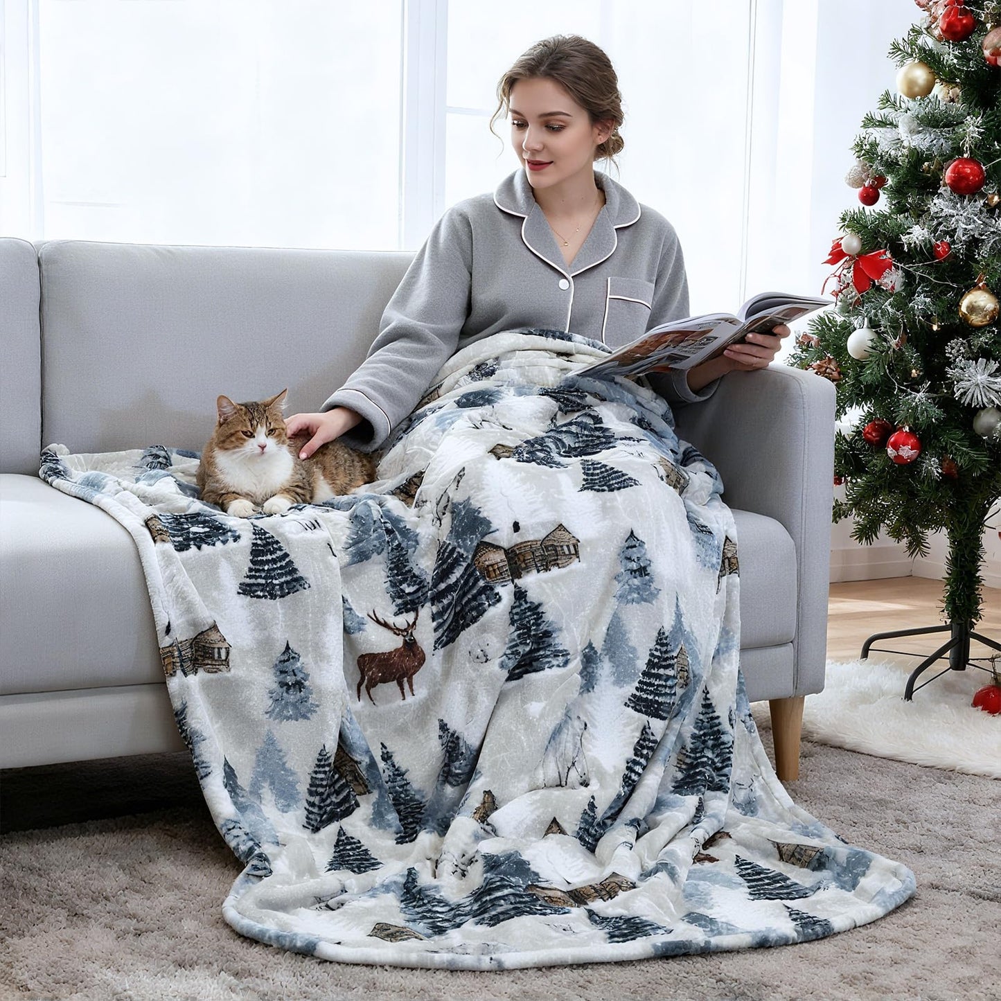 VigorSpring Christmas Throw Blanket - 60x80 inches, Holiday Christmas Tree Reindeer Snowflakes Fleece Blanket Winter Soft Blanket for Couch Sofa Bed Lounging, Ideal Gifts for Kids Adults Wife Self
