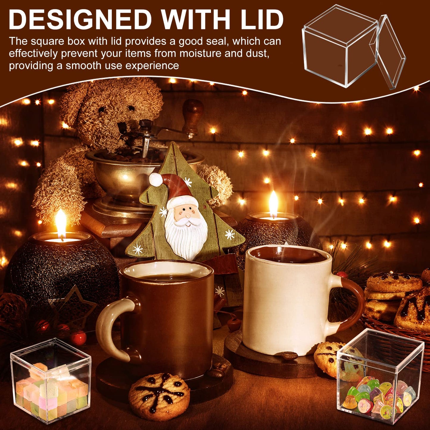 Tuanse 150 Pcs Acrylic Box with Lid Clear Small Acrylic Box Plastic Square Cube with Lid Mini Containers Display 2.2 x 2.2 x 2.2 Inch for Candy Pill Tiny Jewelry Toys Gifts
