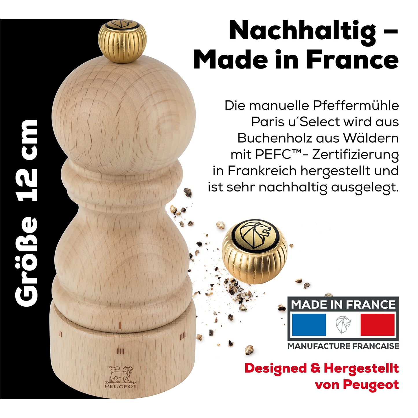 u'Select manual pepper mill in natural wood, 12 cm