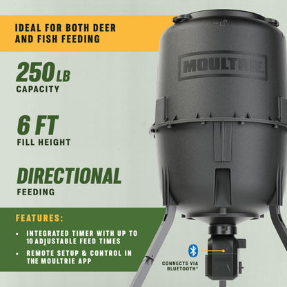 Moultrie 250 Lb Pro Hunter III Directional Feeder - Deer & Fish Pond, Bluetooth App Control, 10 Daily Feed Times, MFG-15105