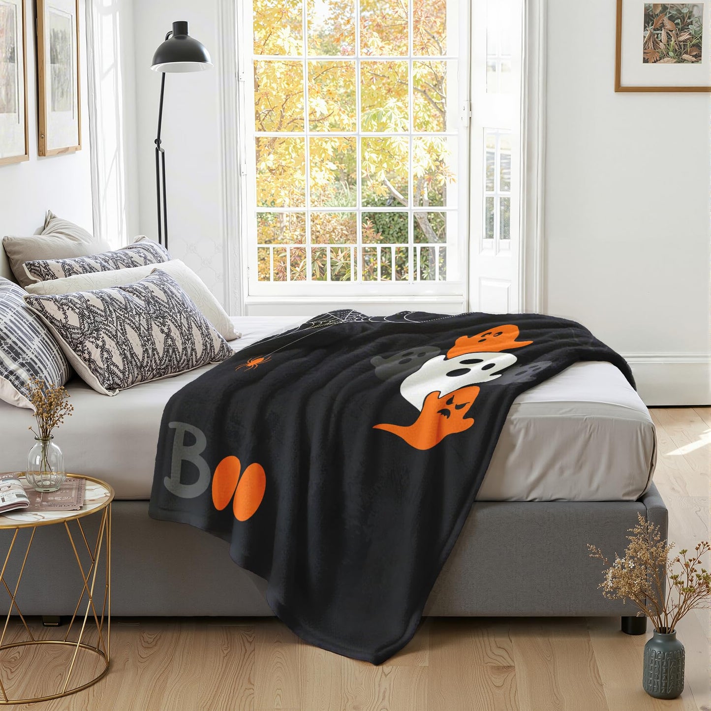 GEDAEUBA Boo Blanket Halloween - Spooky Ghost Spider Web Fleece Blanket Throw, Soft Cozy Blankets & Throws for Couch, Bed, and Sofa, 50x60 inches