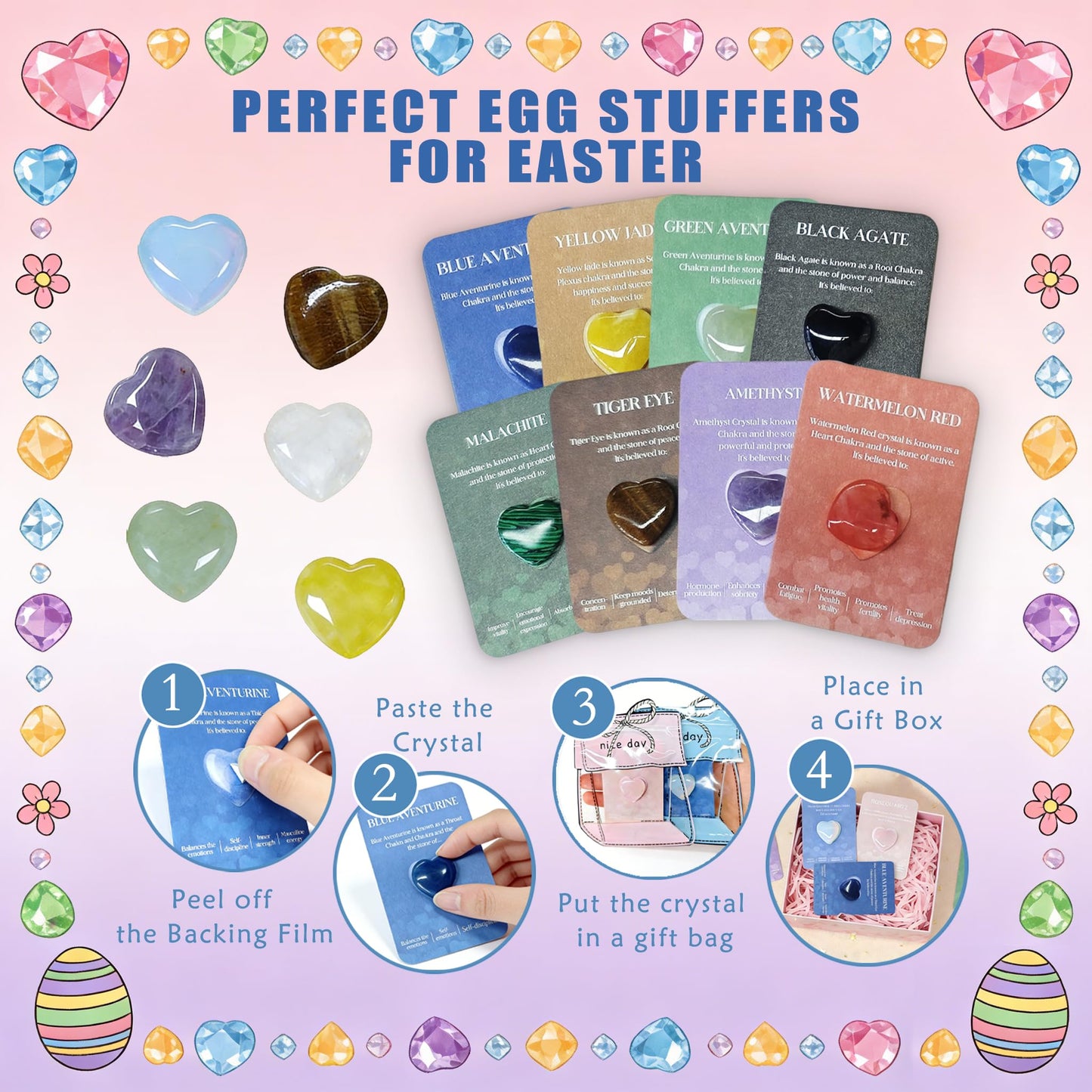 24 Packs Valentines Day Gifts for Kids,Crystals and Healing Stones with Heart Valentines Day Cards for Kids Classroom School Party Favors,Valentine Healing Crystals Rock Gift Exchange Bulk for Him Her
