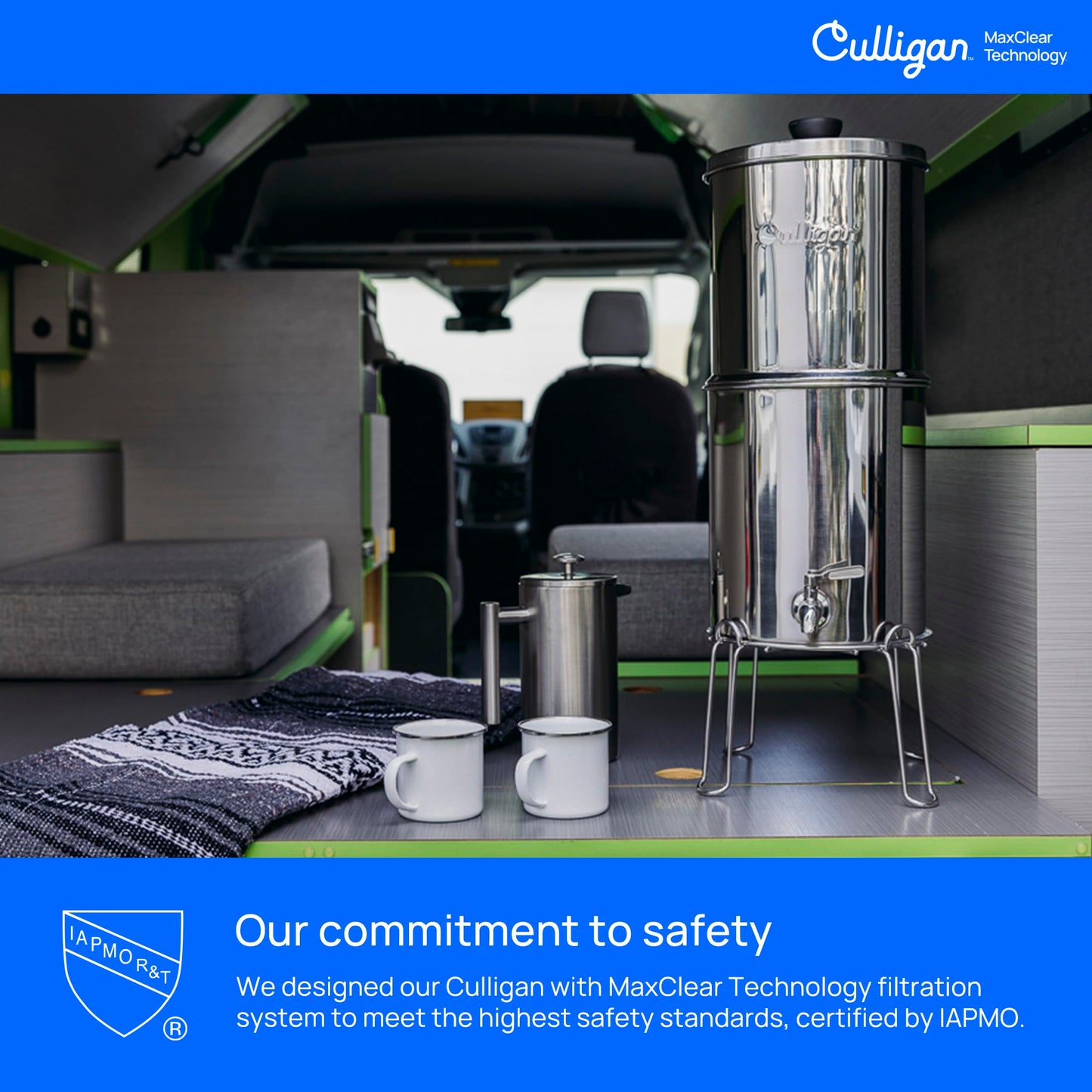 Culligan MaxClear 3 Gallon Gravity Water Filter System, Brushed Stainless-Steel Countertop Water Filter NSF/ANSI Certified to Reduce Microplastics, Lead & Total PFAS, with 2 Ceramic Filters