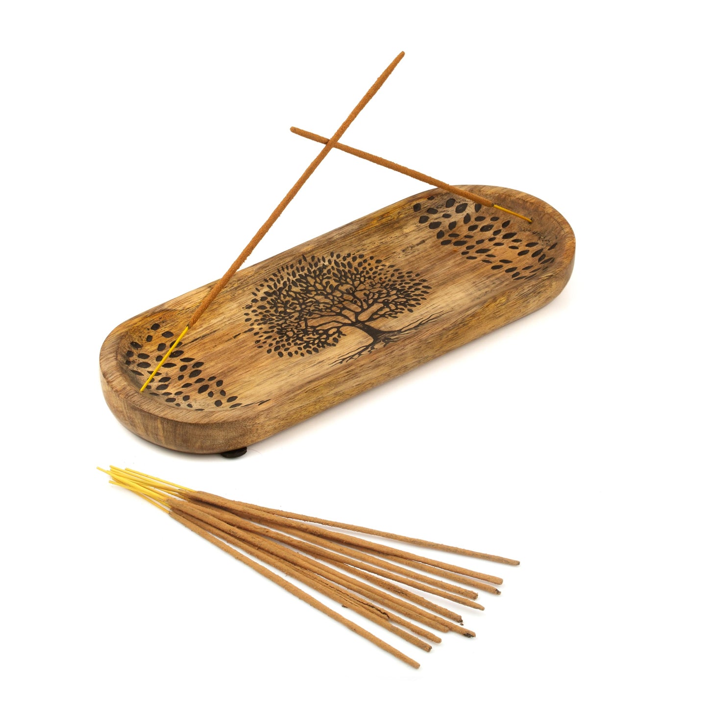 Incense Holder for Sticks Hand Carved - Tree of Life - Incense Burner/Ash Catcher- Handmade Wooden Insence Tray – Modern Gift Home/Room/Kitchen Décor 11x4x1.5 Inch