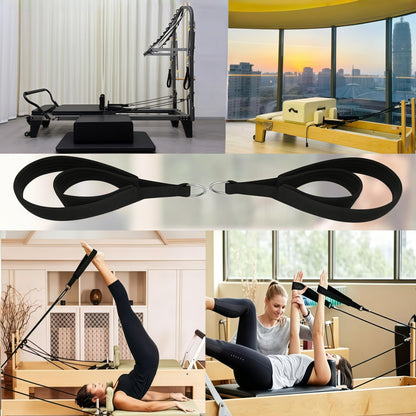 2Pcs Pilates Straps D-Ring Double Loop Exercise Straps for Reformer, Home Gym (Black)