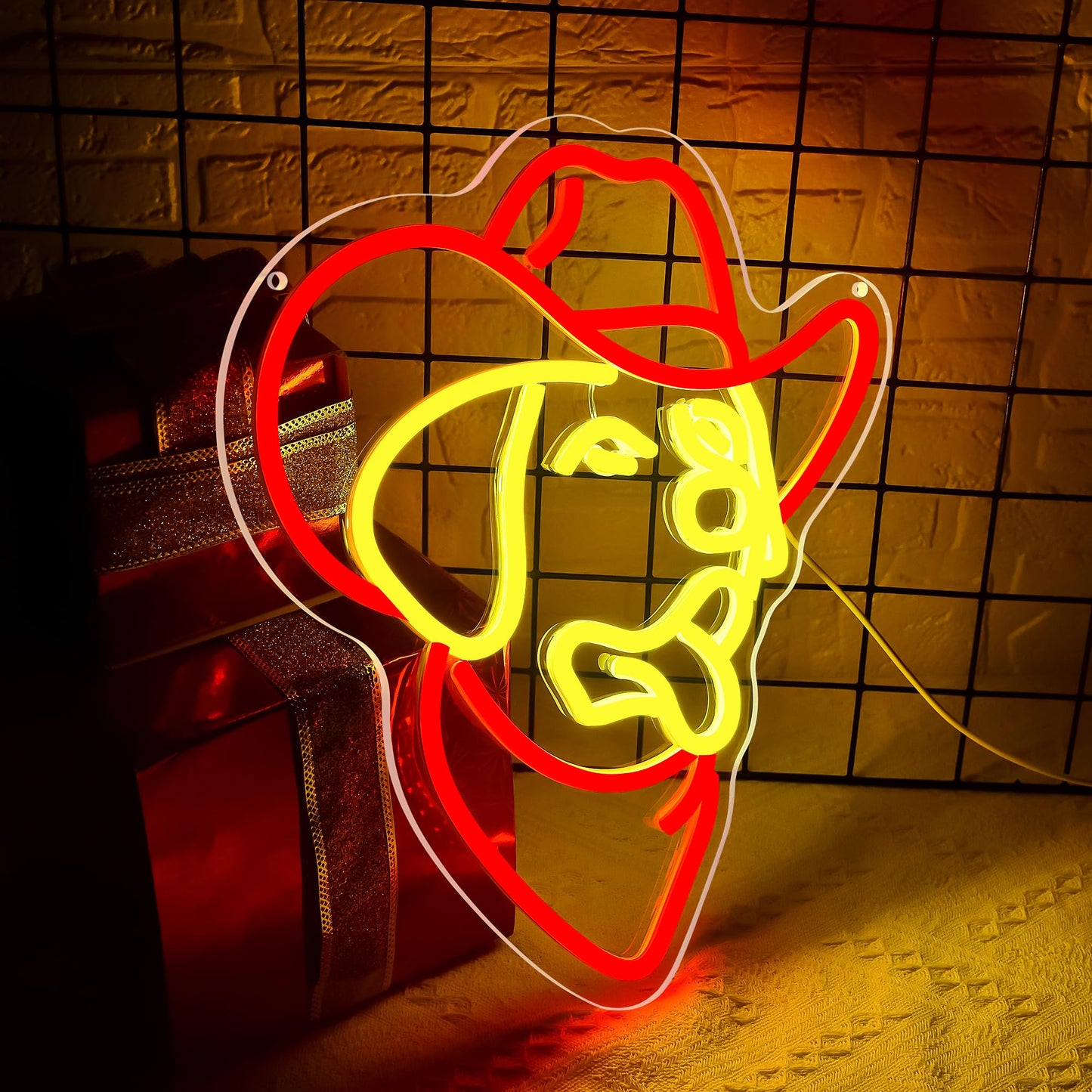 Golden Retriever Neon Sign for Wall Decor Cowboy Golden Retriever Neon Light Dimmable Cute Dog LED Light Up for Man Cave Bedroom Office Party Christmas Birthday Gifts Art Size11.9 * 13.7(WZCP056)