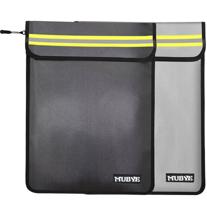 Fireproof Waterproof Money Document Bag - 15"x 11" Safe Zipper Bags with Reflective Strip, Fire & Water Proof Storage Organizer Pouch for Important Documents Holder,File,Cash,Passport(Black+Gray)