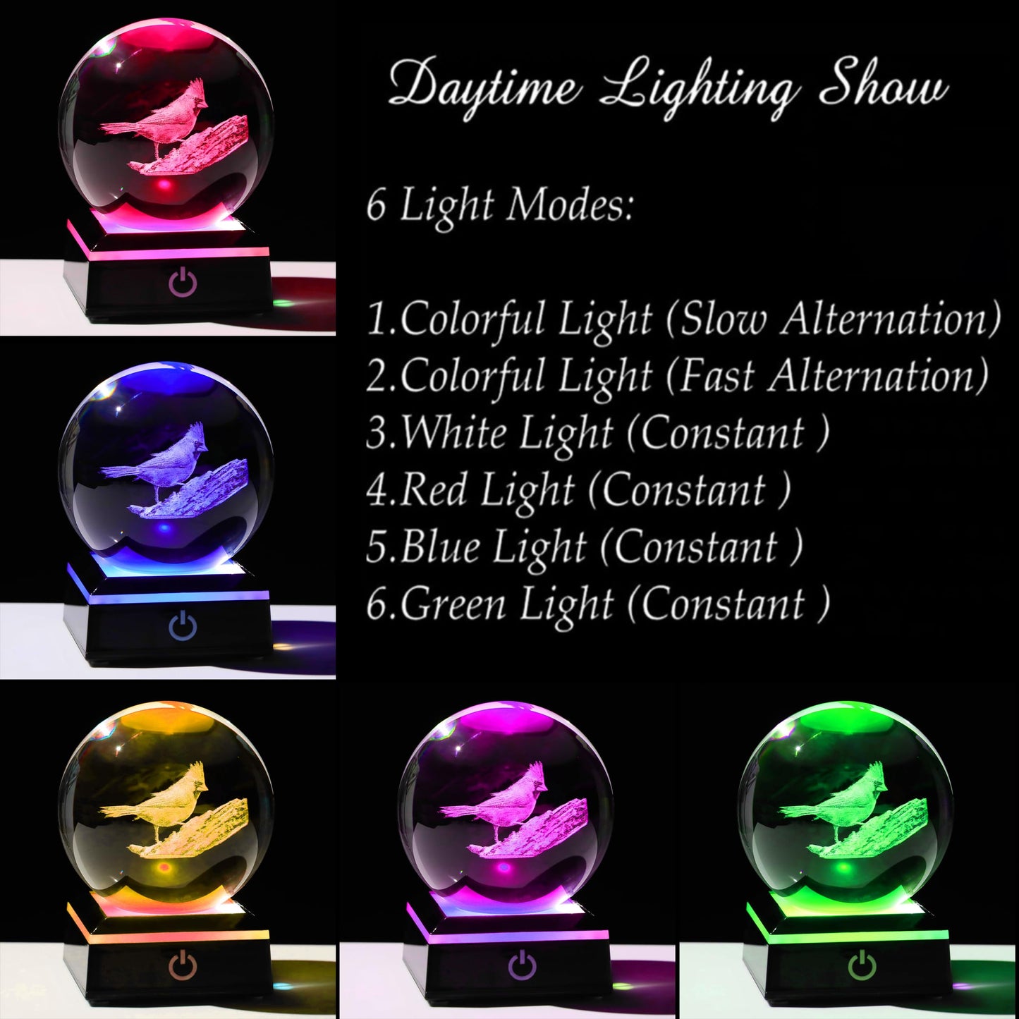 Qianwei Cardinal Gifts for Women Men - Crystal Ball 3D Laser Decor Glass Animals Red Bird Figurines Statue for Room Decorations Night Light