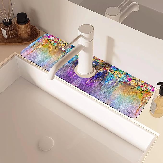Abstract Watercolor Flowers Dish Drying Mat
