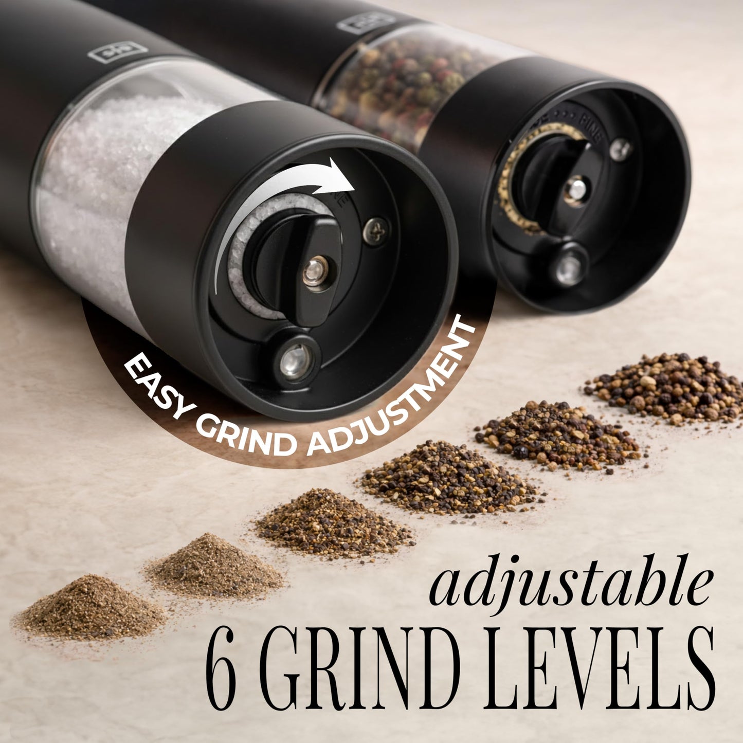 Electric Salt and Pepper Grinder Set Rechargeable – Black and Gold Salt and Pepper Shakers with USB-C Charging, Adjustable Grind, LED Light, One Touch Control, Stainless Steel Body