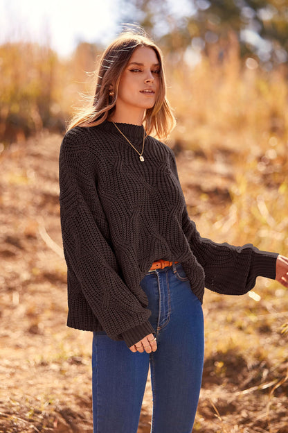 PRETTYGARDEN Women's Fall Oversized Pullover Sweaters Casual Crewneck Long Sleeve Chunky Cable Knit Tops Winter Clothing