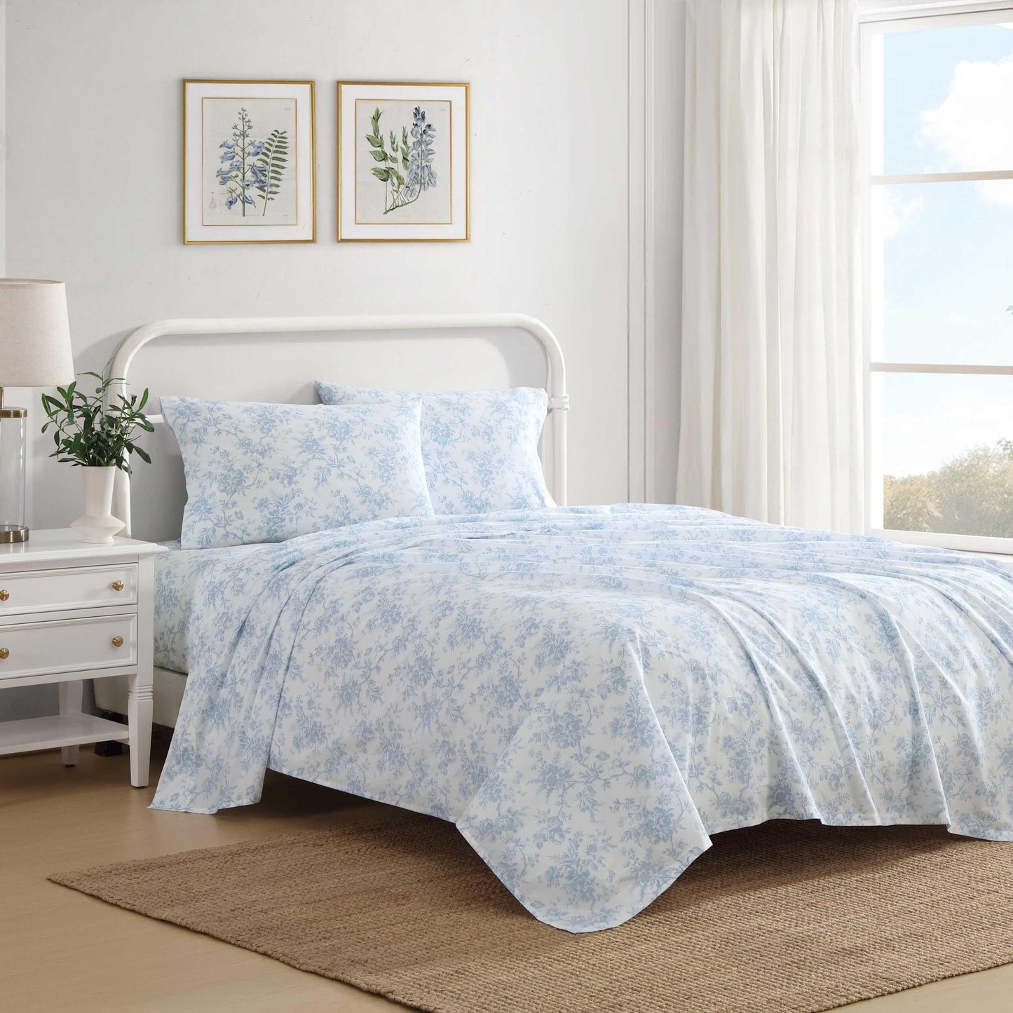 Laura Ashley - King Sheet Set, Crisp & Cool Cotton Percale Bedding with Deep Pockets, Lightweight for Year Round Comfort, Bed Sheets with Matching Pillowcases (Walled Garden Blue)