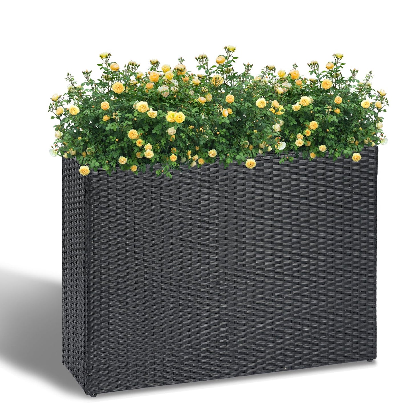 LEWIS&WAYNE Large Rectangular Block Planter Box Handmade Wicker Tall Planters for Outdoor Plants with Removable Liners Modern Planter for Indoor Outdoor Patio Deck - Black, 38''x11''x30''