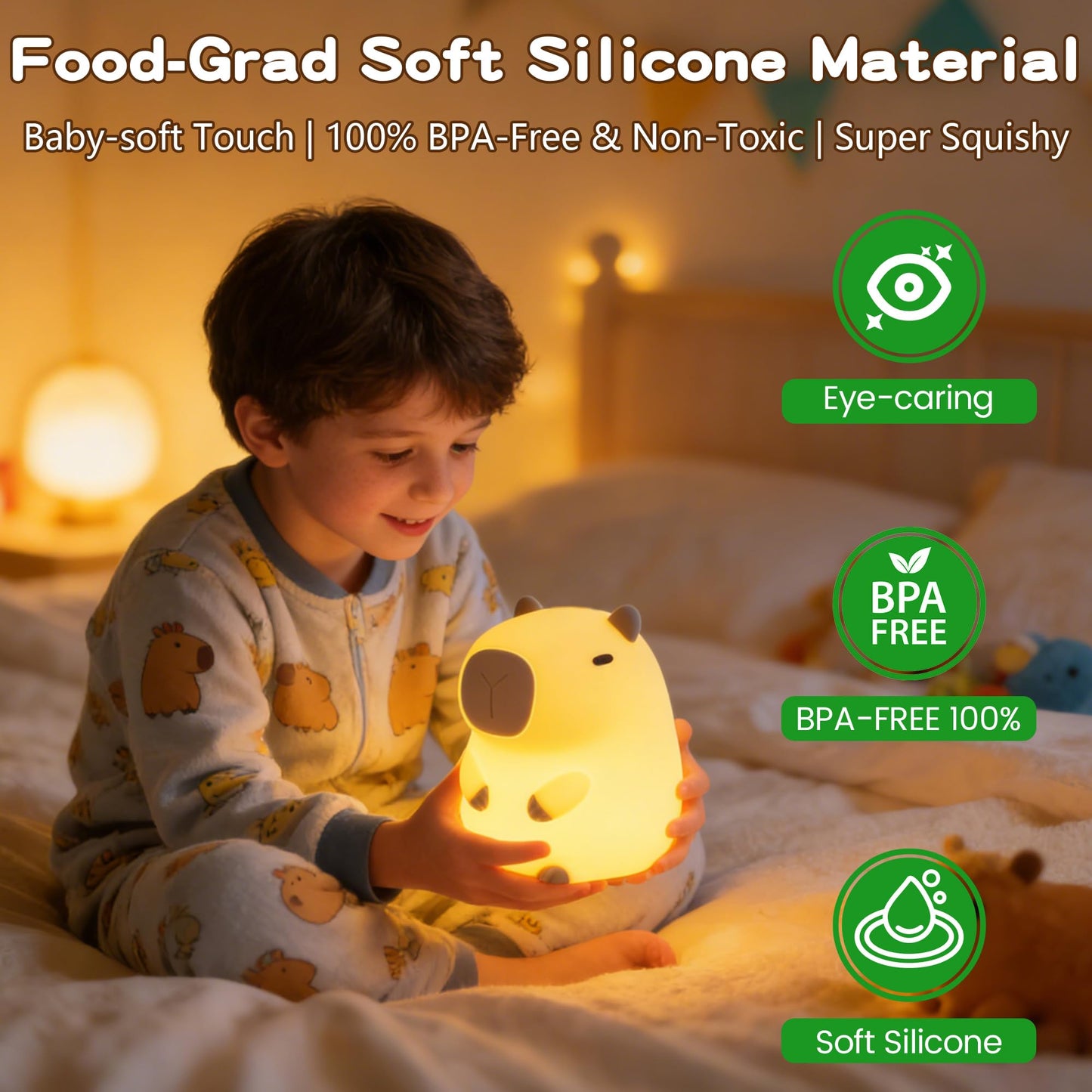 FAMIDUO Capybara Night Light for Kids,Safe Squishy Silicone Nursery Light with Timer,Dimmable & Rechargeable Touch Bedside Lamp, Cute Capybara Gifts for Boys Girls Toddlers, Baby & Kids Room Decor
