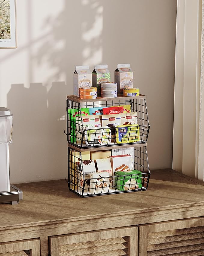 2-Tier Fruit Basket for Kitchen, Stackable Hanging Basket Wire Baskets