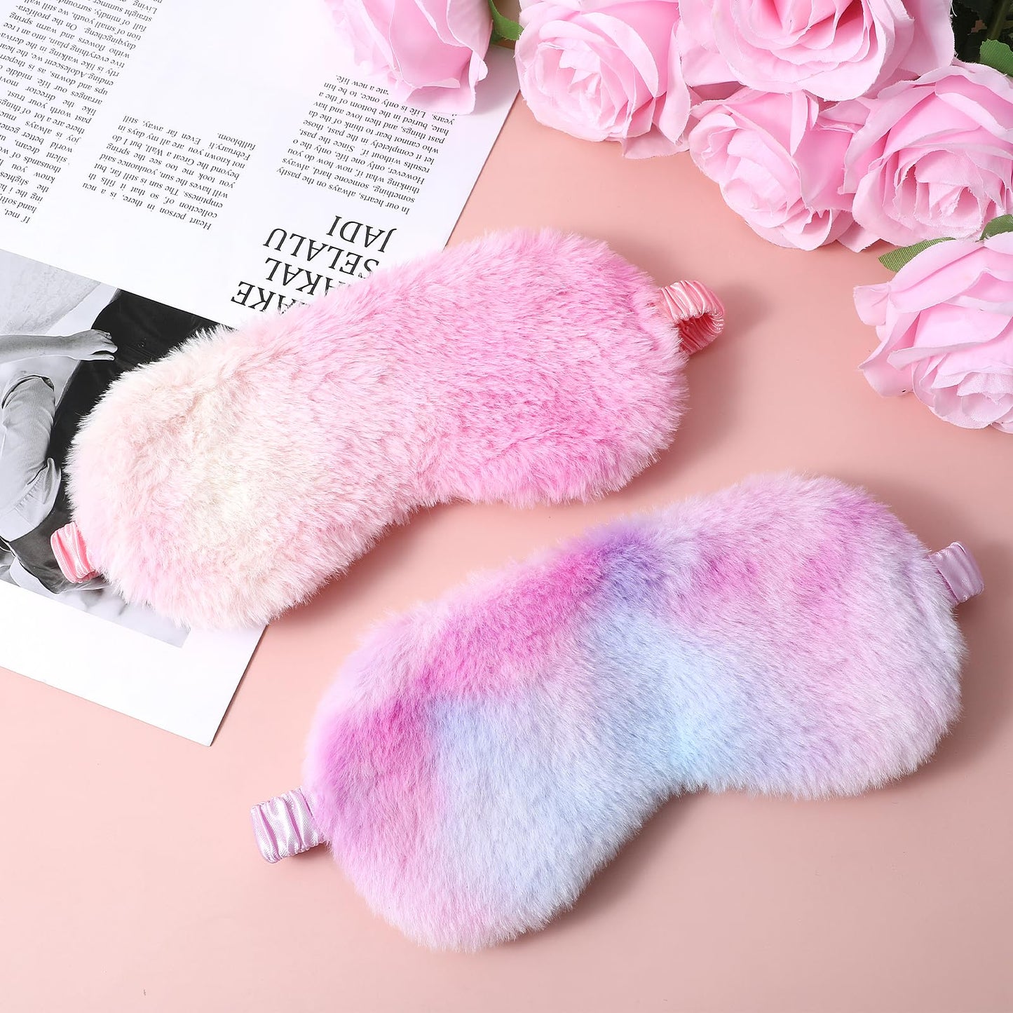 2 Pack Plush Sleeping Eye Mask Soft Plush Eye Mask Fuffy Eye Cover Comfortable Sleep Mask Blindfold Rainbow Faux Fur Eye Shade for Women, Men and Kids Travel Nap Sleeping 565488_2_3pL1H9vJ3