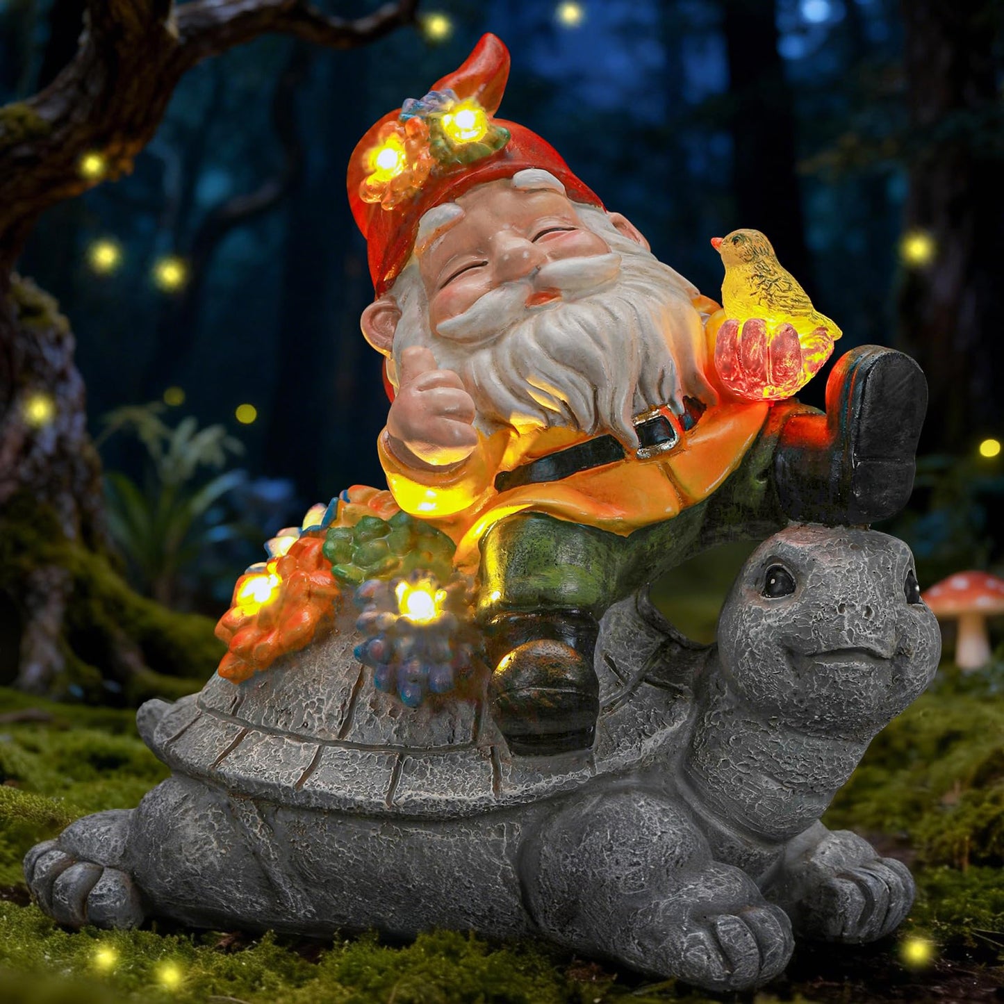 Ayadon Solar Gnome Statue Outdoor Decor,Gnome on Turtle Figurines with LED Light for for Garden Yard Balcony Lawn Christmas Housewarming for Women Mom Grandma