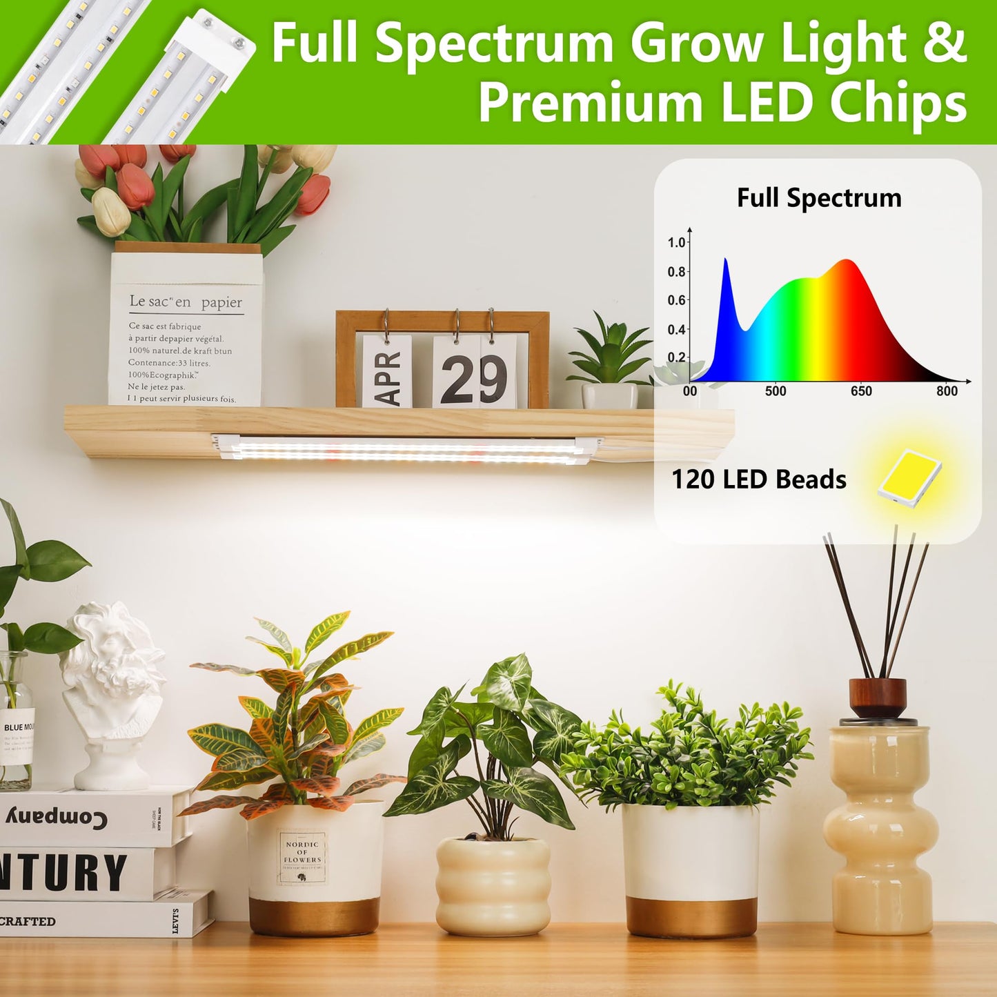 FOXGARDEN Dual-Row Grow Lights for Indoor Plants Full Spectrum, 240 LEDs Grow Light Strip, Plant Lights for Indoor Growing with 4/8/12H Timer, Plant Grow Lights for Plant Shelf, 10 Dimmable Levels