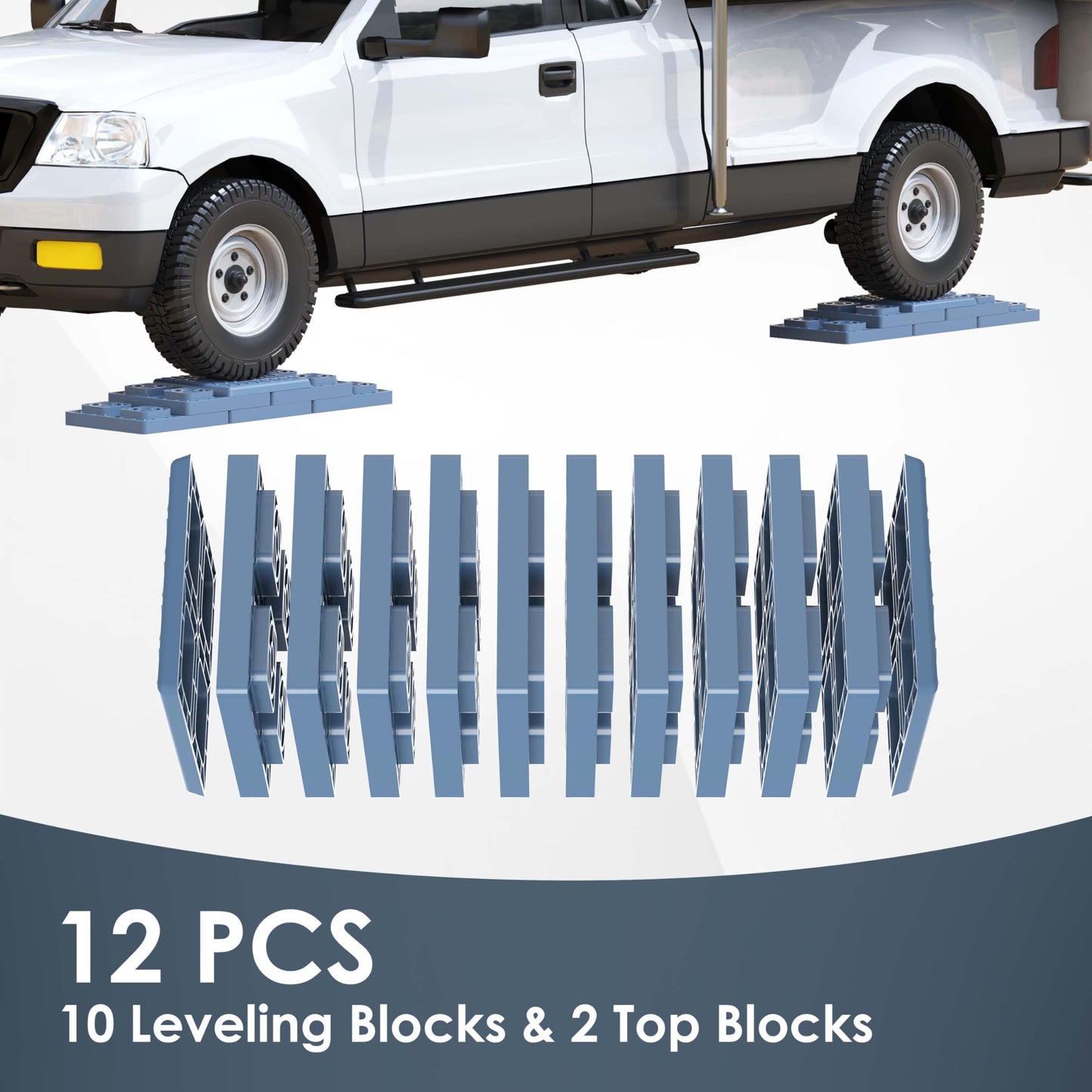 CircleRoad Heavy Duty RV Leveling Blocks 12 Pack, Interlocking Design Camper Leveling Blocks with Packing Bag, Ideal for Leveling Single and Dual Wheels (Gray)