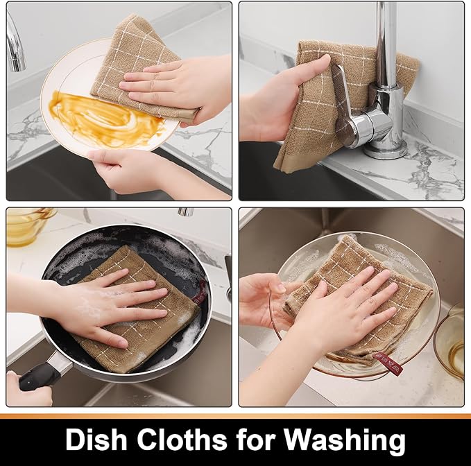 Mordimy 100% Cotton Terry Cloth Dish Cloths, Soft and Absorbent Checkered Dish