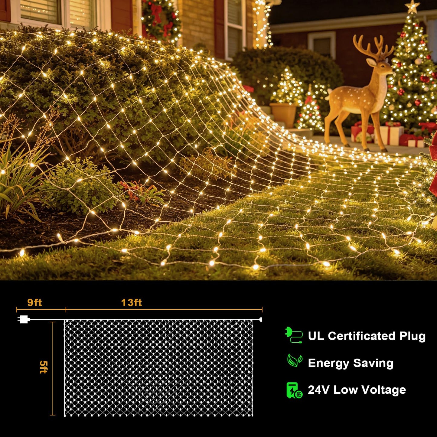(Upgraded) Outdoor Christmas Lights, 360 LED Christmas Net Lights, 12x5Ft Outdoor String Lights, 8 Modes Waterproof Christmas Decorations for New Year, Bushes, Gardens, Lawns, Patio - Warmwhite