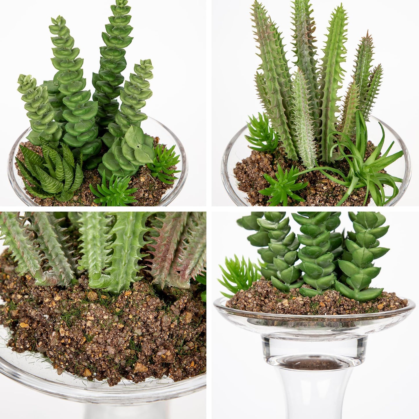 Set of 2 Succulents Plants Artificial cactus in Glass Pot with Realistic Featuring Sand Moss, Small Fake Succulents Plants Faux Plants Indoor for Home Office Desk Bathroom Shelf Living Room Decor