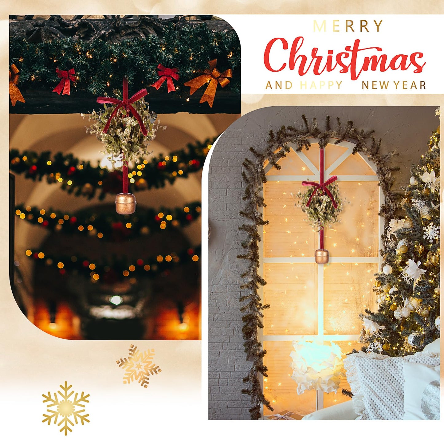 Canlierr 2 Pcs 5 Inch Valentines Day Mistletoe Ball Jingle Bell Ornament Mistletoe Glitter Kissing Ball with Jingle Bell Bow and Red Berry Artificial Hanging Ornament for Doorway Ceiling Light Decor
