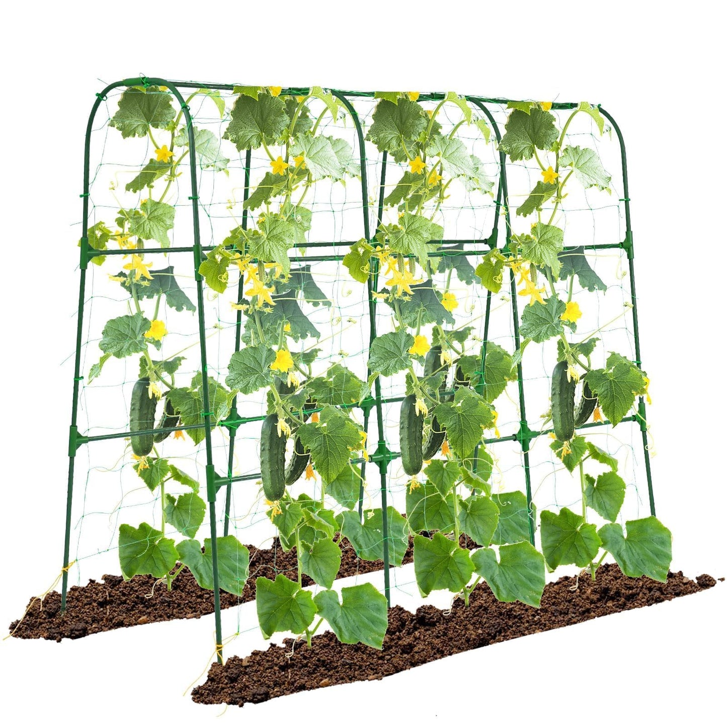 OTOSUNNY Garden Trellis for Climbing Plants Outdoor, Cucumber Trellis for Raised Bed Garden, Arch Trellis Support for Cucumbers Tomatoes Beans Peas, 50x48 inch, Metal Trellis with Netting, Green