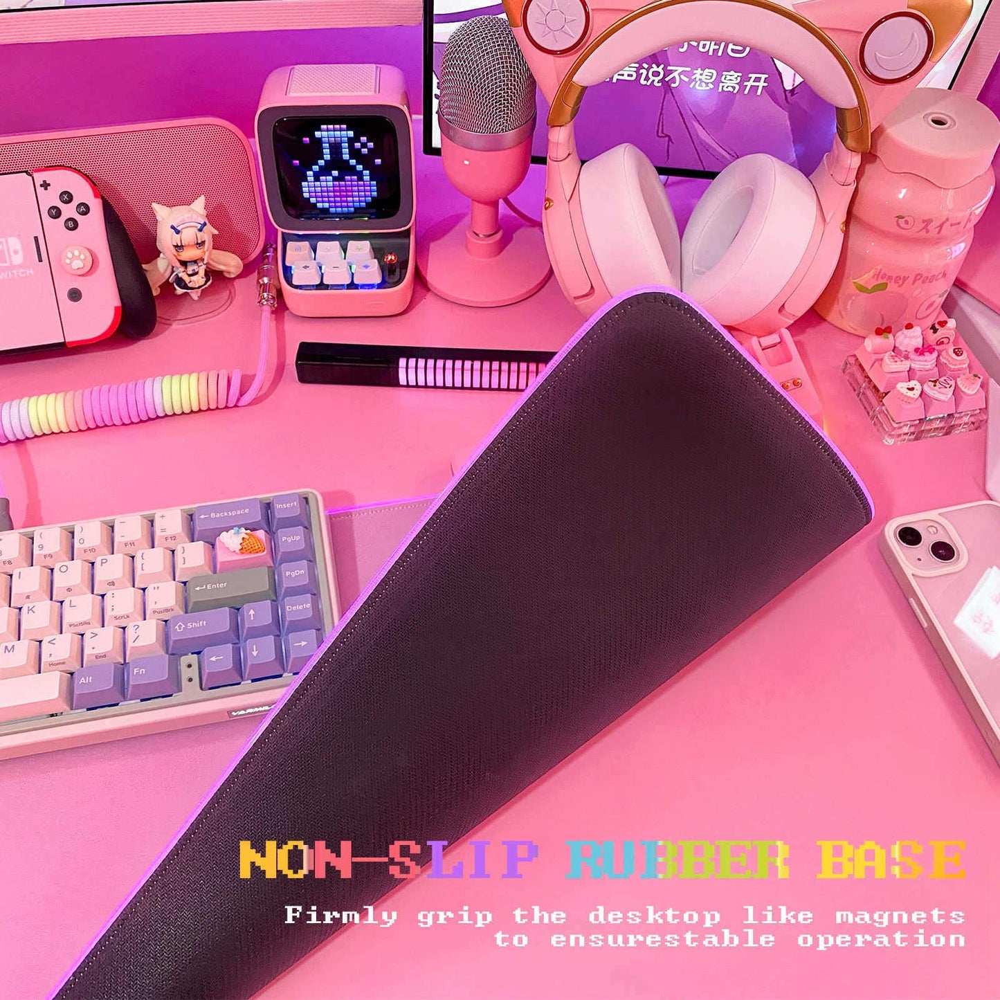 JMIYAV Pink RGB Gaming Mouse Pad 31.5x12 Inch PC XL Large Extended Glowing Led Light Up Desk Pad Non-Slip Rubber Base Computer Cute Mousepad Mat Desk Accessories Gaming Setup 31.5x12 Inch