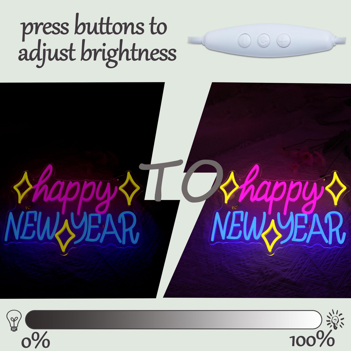 Happy New Year Neon Sign LED Spring Festival Letter Neon Light Sign USB Powered New Year Neon Light for Wall Decor Man Cave Room Party