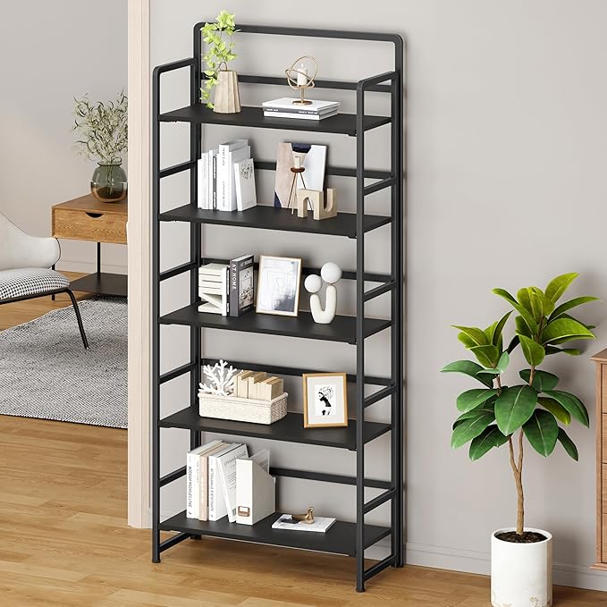 No Assembly Folding Bookshelf, 5 Tiers Collapsible Book Shelf