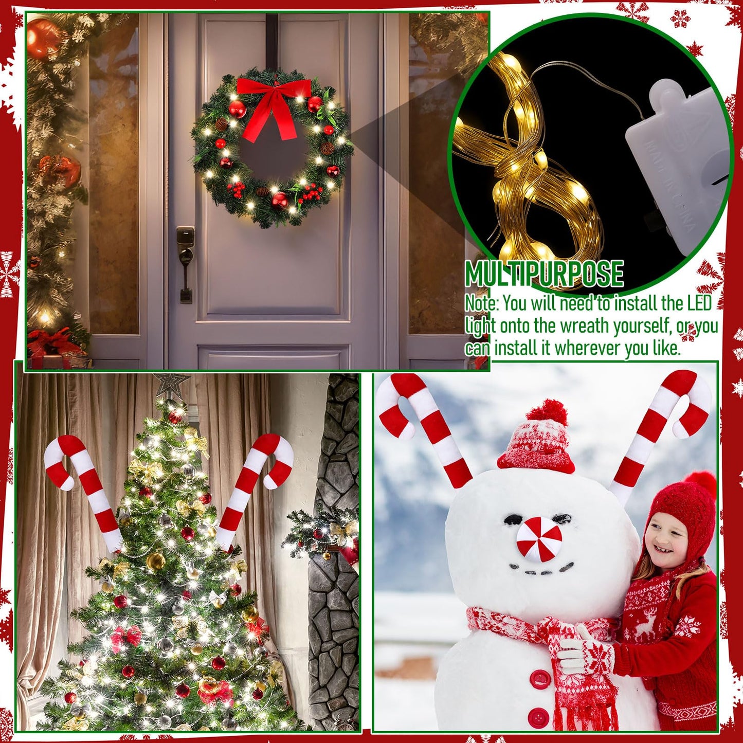 Suncalla 47 Pcs Christmas Parade Golf Cart Decoration Kit with LED Xmas Car Wreath Bow String Candy Canes Merry Christmas Banner Fans Balloons Tinsel Hanging Swirl Garland for Truck Vehicle