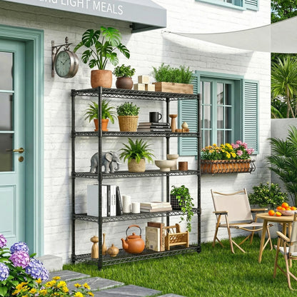 M MZG 5 Tiers Shelf Metal Storage Shelves Standing 1750 LBs Household Shelf Organizer for Kitchen Pantry Closet Garage Basement Utility Room, Black15.7 D x 45.3" W x 70.4" H