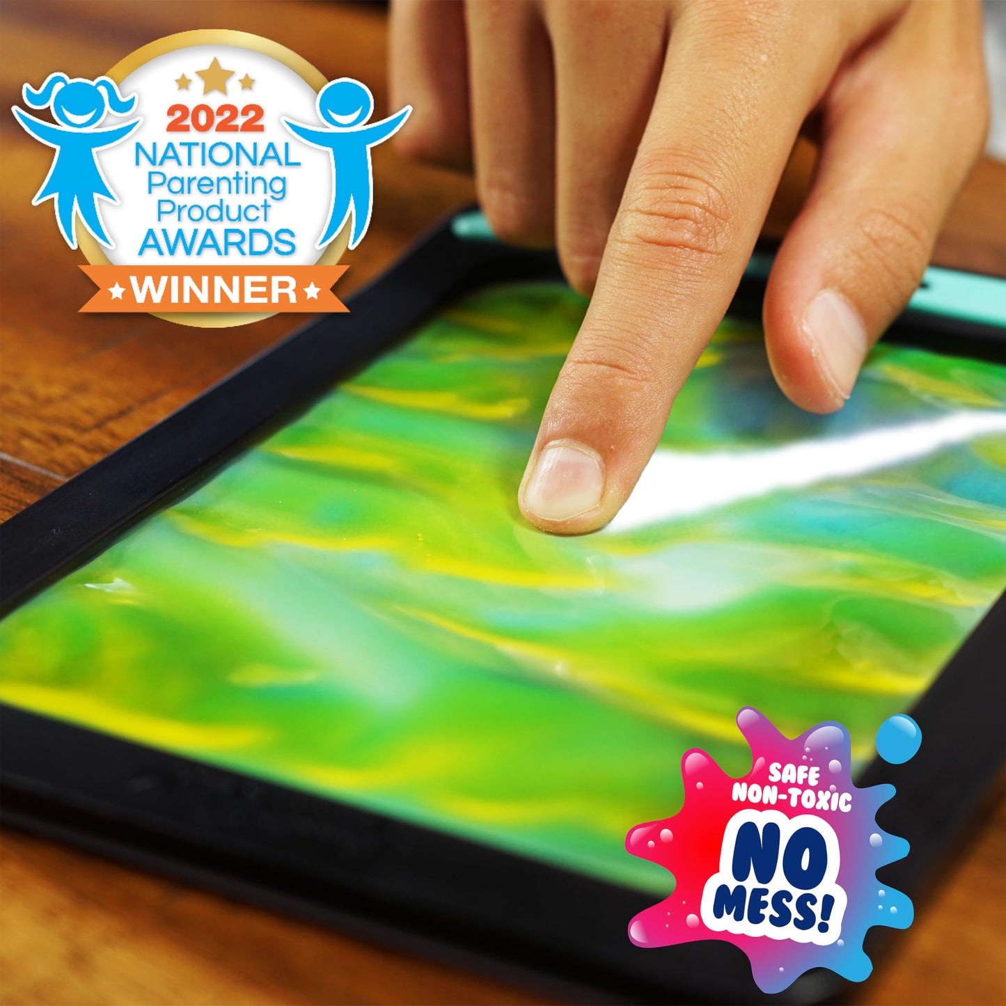 Sky Castle DoodleJamz JellyBoards — Squishy Drawing Pads Filled with Non-Toxic Sensory Gel – No-Mess Fidget Art – ASMR – Re-usable for Endless Artistic Creations (Yellow on Blue Gel)