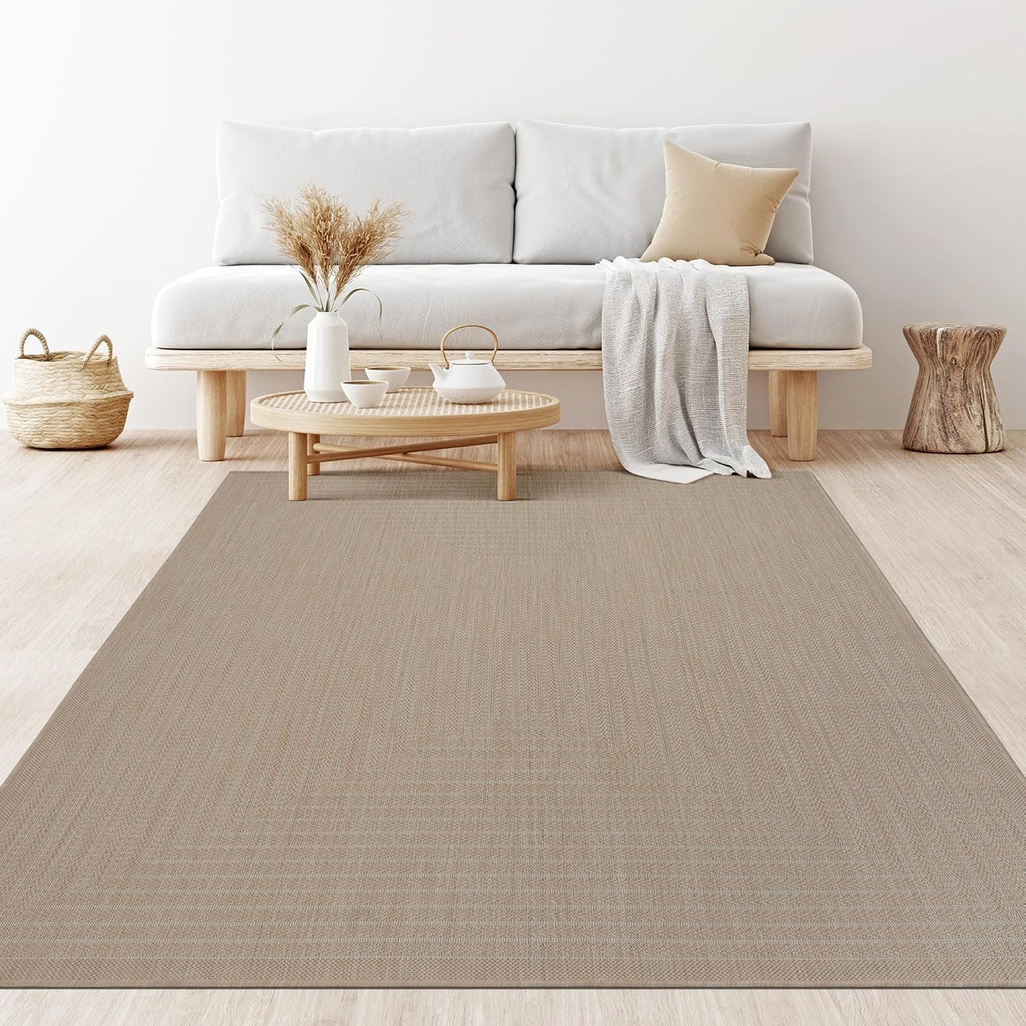 Adiva Rugs Outdoor Indoor Area Rug, Weather Resistant, Easy to Clean, Stain Resistant Floor Mat for Dining Room, Backyard, Deck, Patio (Natural Beige, 6' x 9')