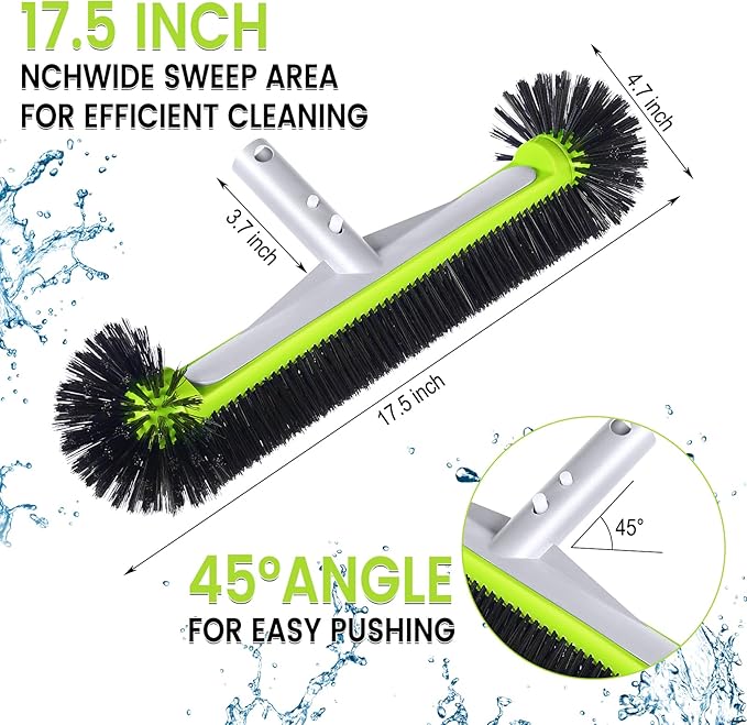 Swimming Pool Brush Head with Round Ends, 17.5" Heavy Duty Aluminum Back Head