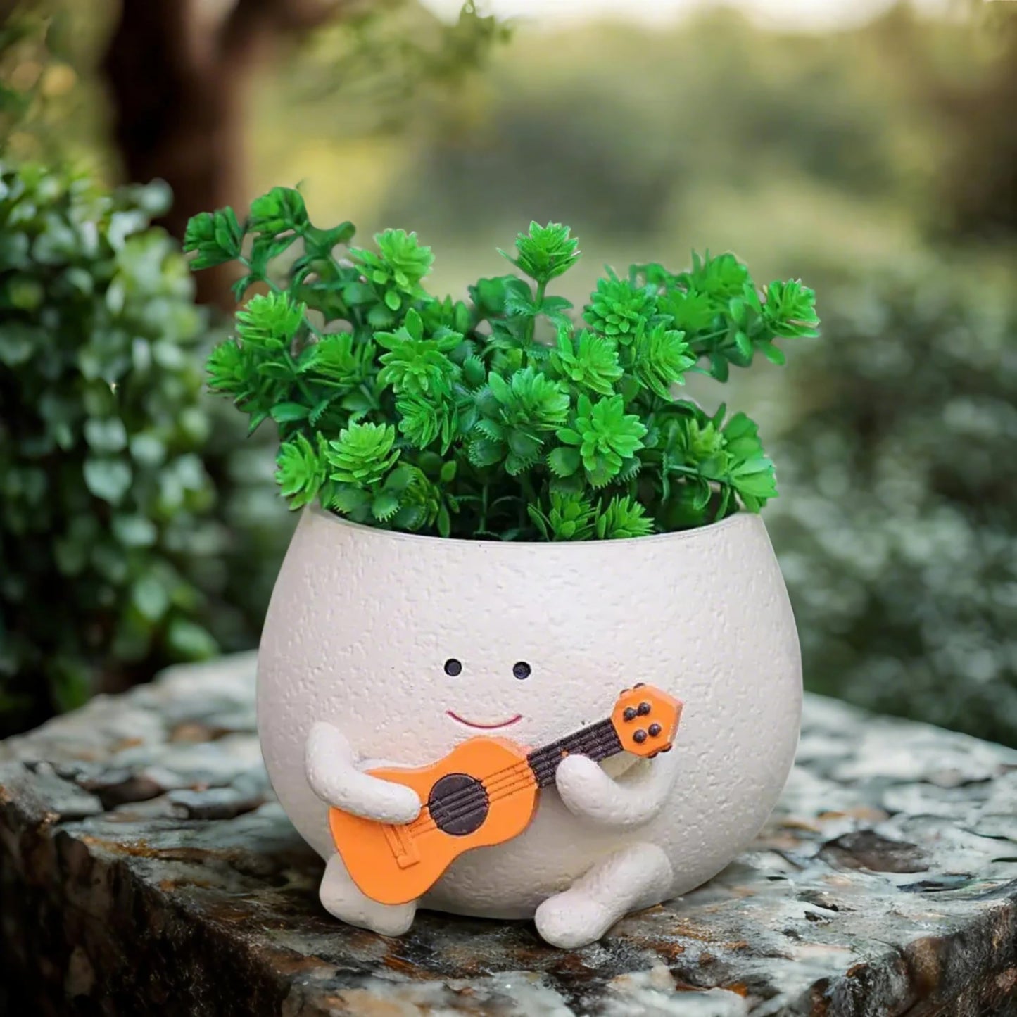 NAISQAQ Smily Face Planter Cute Guitar Plant Pot, Resin Flower Pots for Succulents, String of Pearls, Air Plants Gift for Moms, Plant Lovers, Christmas, Mother’s Day, Birthdays - Large