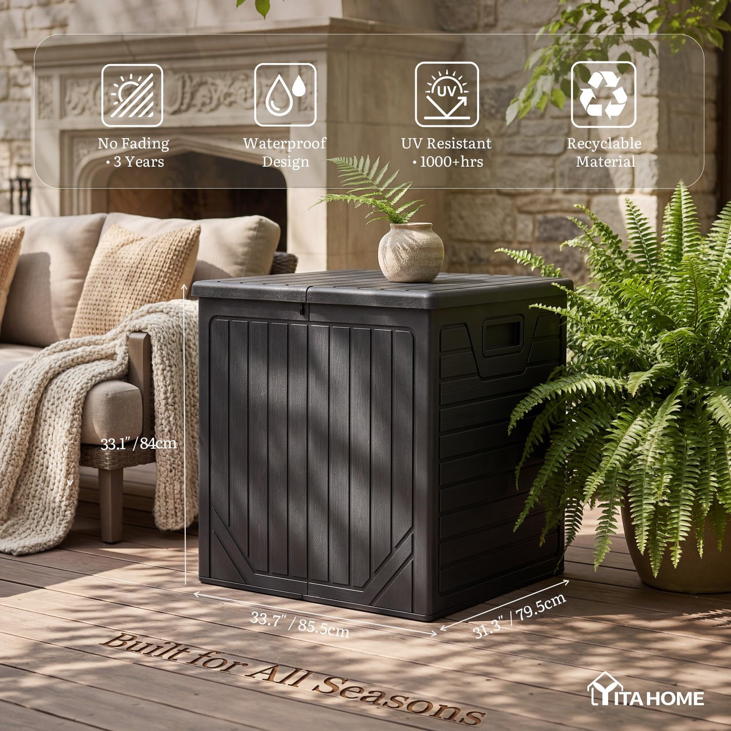 YITAHOME 150 Gallon Large Outdoor Deck Box, Lockable Resin Double-Wall Storage Box and Waterproof Patio Furniture Bin for Garden Tools & Pool Accessories, Black