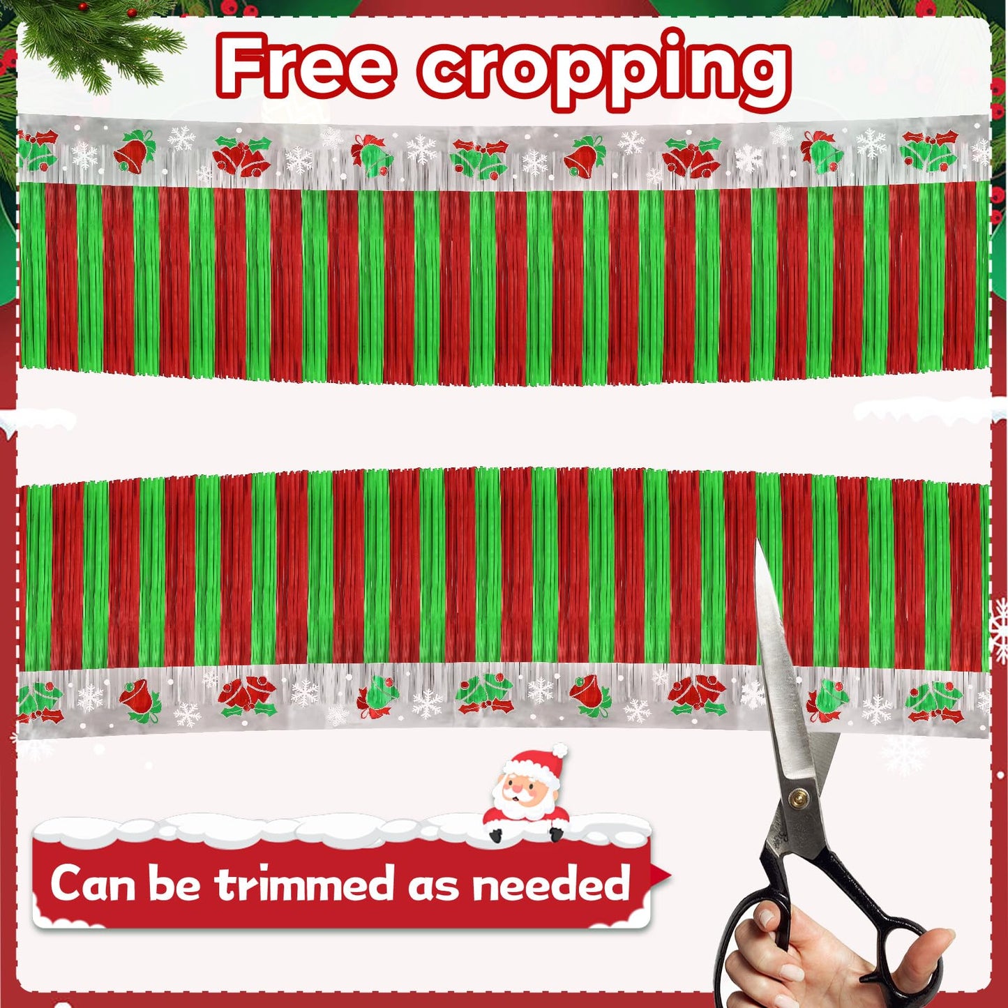 4 PACK Christmas Party Decorations, 79 Feet Foil Fringe Garland Red Sliver and Green Jingling Bell Metallic Tinsel Streamers Banner Wall Hanging Fringe Backdrop Banner for Party Holiday