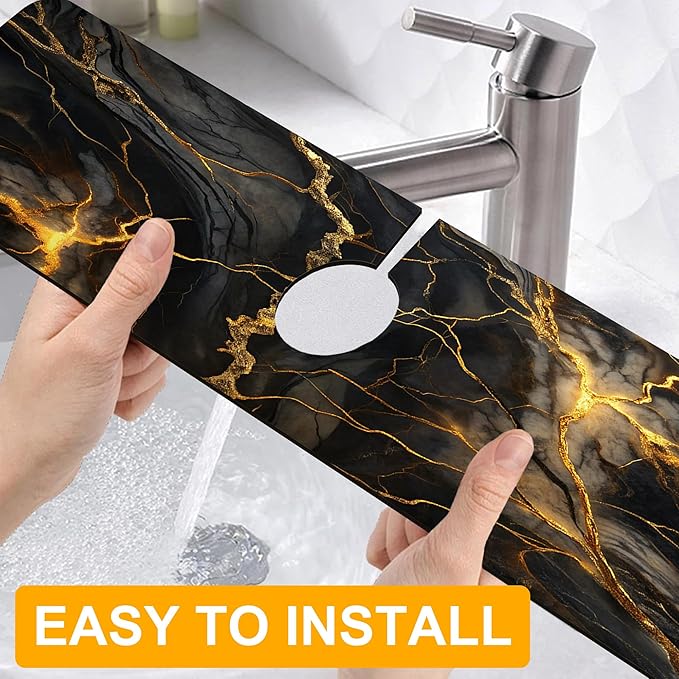 2 Pack Marble Texture Sink Splash Guard Faucet Mat Liquid Gold Marble Texture