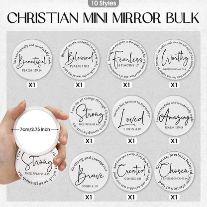 Kacctyen 20 Pcs Christian Gifts for Women Bulk Mother's Day Church Gifts 10 Inspirational Canvas Bible Verse Makeup Bag 10 Religious Compact Mirrors for Mother Pastor Appreciation Gift(Bible Verse)